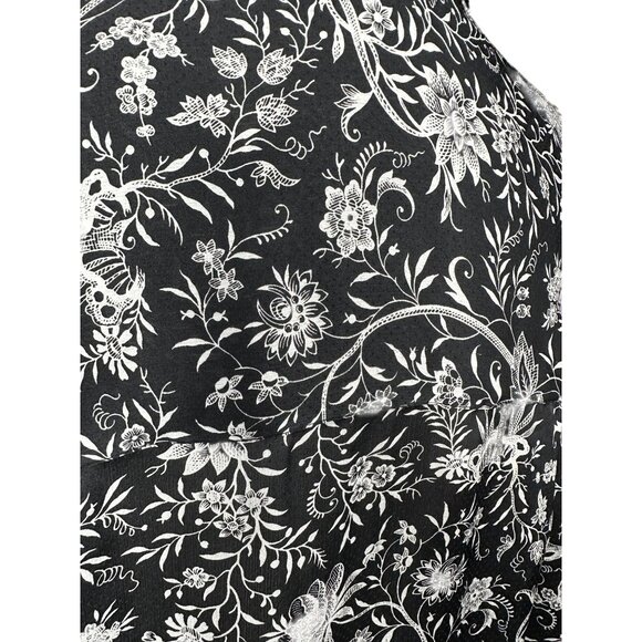 H&M Womens Black White Floral Print Blouse Top Large Long Sleeve Ruffle Tunic - Picture 8 of 11